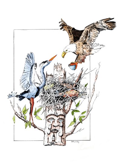 Totem Thief, 2019 (tusz i farba na papierze) autorstwa Roberta Murray
