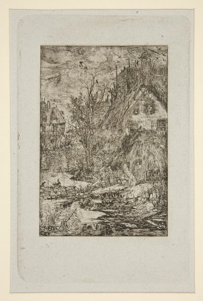 Entree de Village (domki kryte strzechą) autorstwa Rodolphe Bresdin