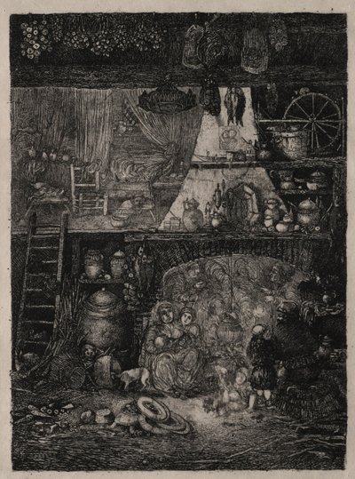 Wnętrze chłopskie w Haute-Garonne, 1858. autorstwa Rodolphe Bresdin