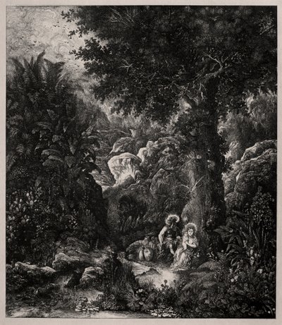 Odpocznij w ucieczce do Egiptu z osiodłanym osłem, 1871. autorstwa Rodolphe Bresdin