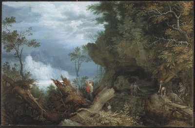 Pejzaż górski z wejściem do kopalni, ok. 1612-13 (olej na buku) autorstwa Roelandt Jacobsz. Savery