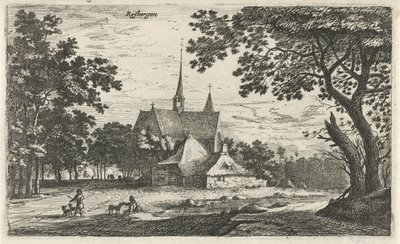 Widok kościoła św. Willibrorda w Klein-Zundert Rysbergen (tytuł na obiekcie) Sceny wiejskie w północnej Holandii (tytuł serii) autorstwa Roelant Roghman