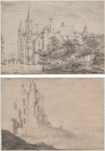 Zamek Zuylen w pobliżu Utrechtu (recto)/Ruina domu Ter Kleef niedaleko Haarlem (verso) autorstwa Roelant Roghman