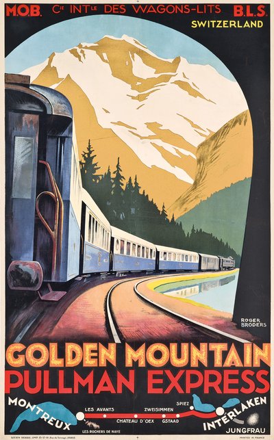 Plakat Compagnie Internationale des Wagons-Lits reklamujący Golden Mountain Pullman Express, ok. 1930 r. (litografia kolorowa) autorstwa Roger Broders