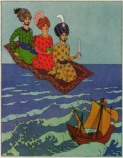 Zostały one szybko przetransportowane, ilustracja do "Książę Ahmed i wróżka Pari Banou" z "Arabskich nocy autorstwa Roger Broders