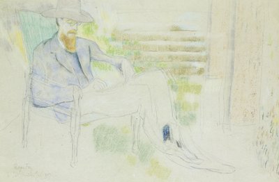 Lytton Strachey pisze w Ogrodzie, autorstwa Roger Eliot Fry