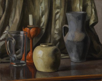 Martwa natura ze świecą i ceramicznymi doniczkami autorstwa Roger Eliot Fry