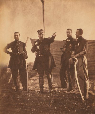Francuski generał Pierre Bosquet (w środku), Wydawanie rozkazów swojemu sztabowi, Wojna Krymska, Krym, Ukraina autorstwa Roger Fenton
