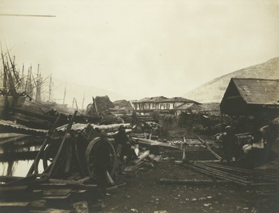 Miejsce lądowania, sklepy kolejowe, Balaklava, 1855. autorstwa Roger Fenton