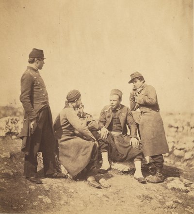 Żuawi i żołnierze liniowi. autorstwa Roger Fenton