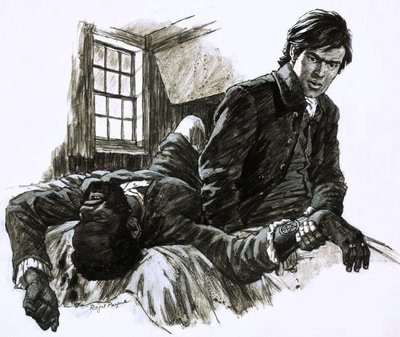 Nieznany wróg, ilustracja z serialu Znak Pentagramu autorstwa Roger Payne