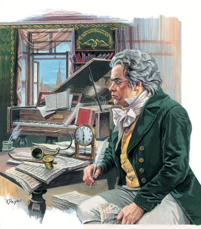 Ludwig van Beethoven (1770-1827) (gwasz na papierze) autorstwa Roger Payne