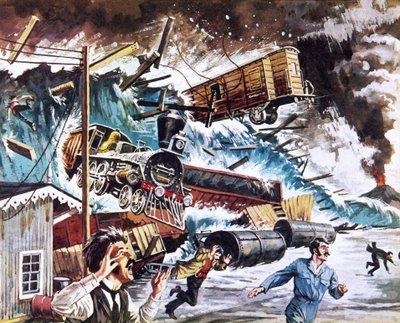 Tsunami uderzające w Chile podczas erupcji w 1896 r. autorstwa Roger Payne