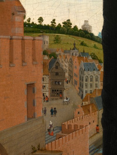 Fragment św. Łukasza rysującego portret Dziewicy (olej na desce) autorstwa Rogier van der (after) Weyden