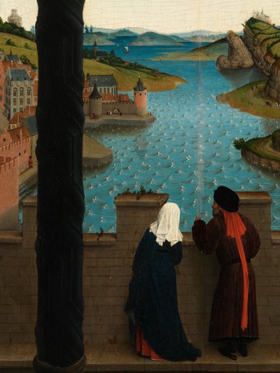 Fragment św. Łukasza rysującego portret Dziewicy (olej na desce) autorstwa Rogier van der (after) Weyden