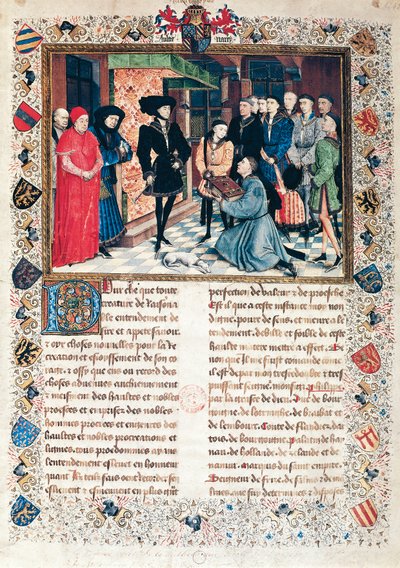 Prezentacja Kronik Hainaut księciu Burgundii Filipowi Dobremu (1396-1467) przez Jeana Wauquelina autorstwa Rogier van der Weyden