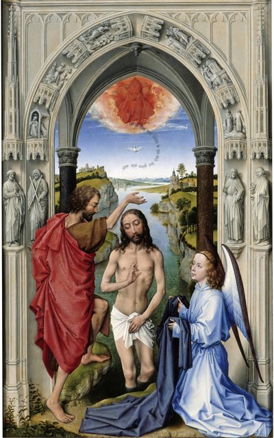 Chrzest Chrystusa Ołtarz Św. Jana, płycina środkowa, ok. 1455 autorstwa Rogier van der Weyden