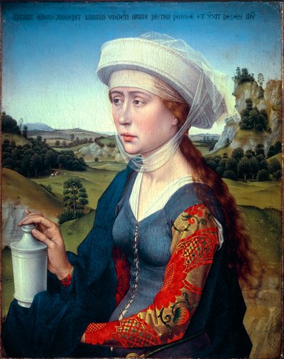 Tryptyk rodziny Braque: Przedstawienie św. Marii Magdaleny (prawy panel tryptyku Braque), ok. 1450 (olej na drewnie) autorstwa Rogier van der Weyden