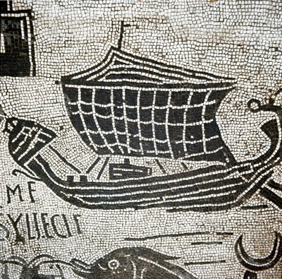 Statek z Aleksandrii w porcie Ostia (mozaika autorstwa Roman