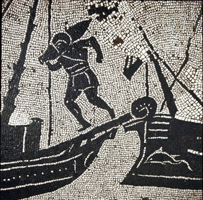 Statek Cagliari powracający do portu Ostia (mozaika autorstwa Roman