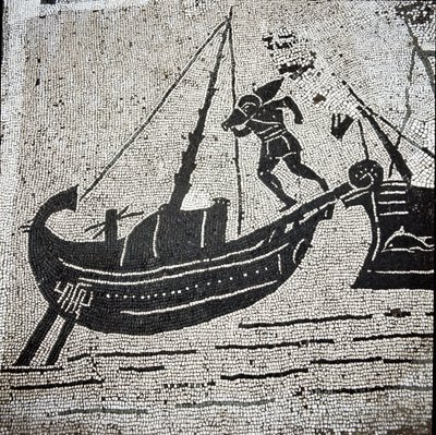 Statek Cagliari powracający do portu Ostia (mozaika autorstwa Roman