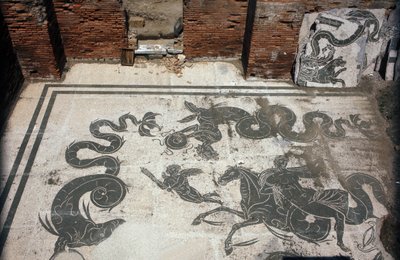 Starożytna Ostia (Ostia). Place des Corporations. Mozaika Sabratha Seafarers Corporation. Łaźnie Neptuna. autorstwa Roman