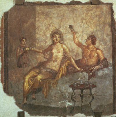 Para bankietowa z niewolnikiem, z Herkulanum, ok. 50-79 rne autorstwa Roman