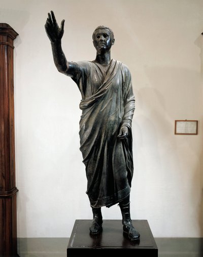 Spiżowa statua Aule Metele, mówcy (Arringatore), z Pila, Perugia, Włochy, ok. 80 p.n.e. autorstwa Roman