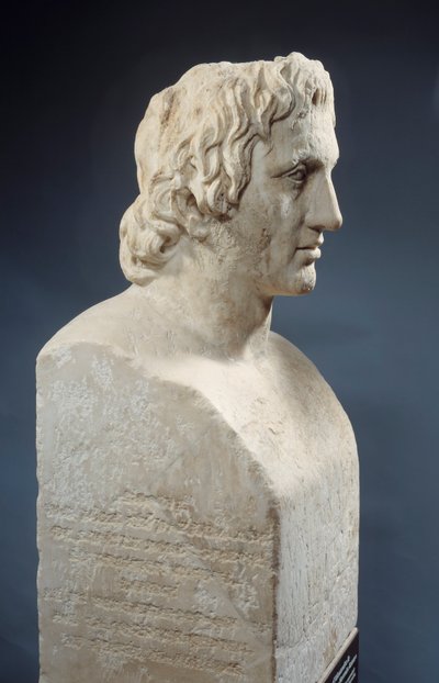 Popiersie Aleksandra Wielkiego, znanego jako „Hermes Azara”, rzymskie dzieło po posągu Lysippe z brązu. Około 330 p.n.e. Paryż, Luwr autorstwa Roman