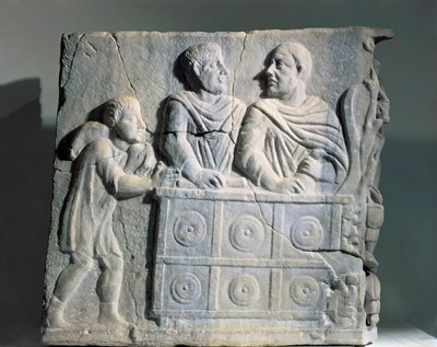 Fragment sarkofagu przedstawiający kantora, z Rzymu, Viale del Re autorstwa Roman