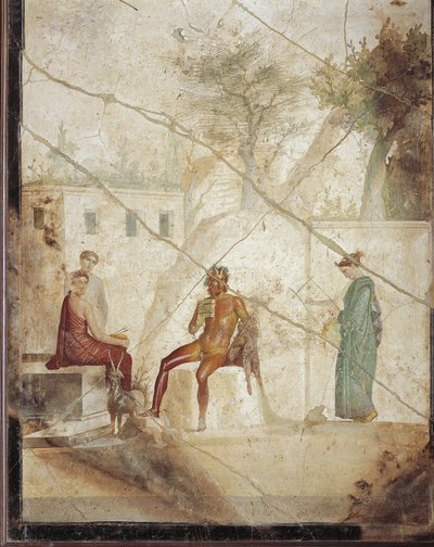 Fresk przedstawiający Pana i Nimfy z Pompejów we Włoszech autorstwa Roman