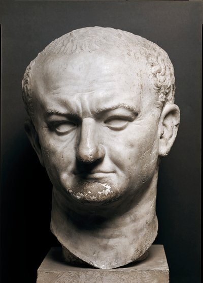 Głowa cesarza rzymskiego Vespasiano (Vespasianus lub Vespasiano, 9-79 ap. JC) - Rzeźba marmurowa, Wysokość 40 cm - Rzym, Museo Nazionale Romano - Głowa cesarza Vaspasiana (Titus Flavius Vespasianus) (9-79) - Rzeźba marmurowa ( wys. 40 cm) - Rzym, Museo Naz autorstwa Roman