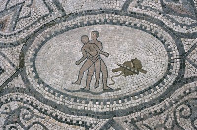 Herkules i Antaeus, z podłogi „Dom Herkulesa” (mozaika) autorstwa Roman