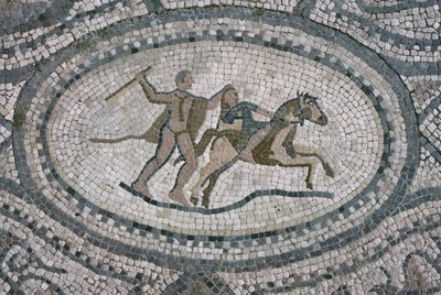 Herkules i królowa Amazonek, z podłogi „Dom Herkulesa” (mozaika) autorstwa Roman