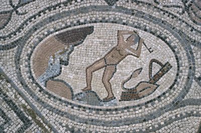 Herkules i Stajnia Augeana, z podłogi "Domu Herkulesa" (mozaika) autorstwa Roman