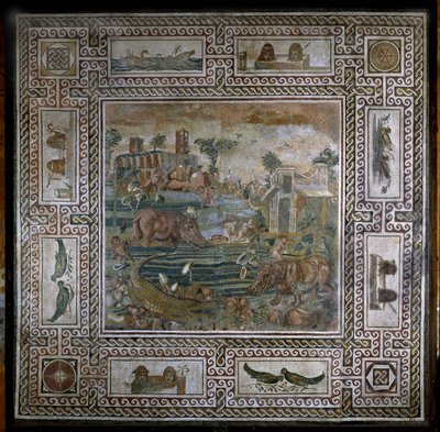 Polowanie na hipopotamy na Nilu (mozaika) autorstwa Roman
