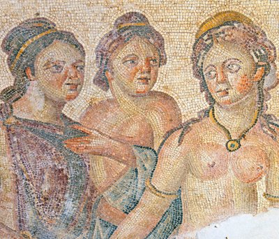 Leda i jej pokojówki, detal z mozaiki Leda i Zeus, Dom Aionu, Pafos, Cypr (mozaika) autorstwa Roman