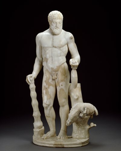 Marmurowa statuetka Herkulesa i dzika erymantyjskiego (marmur) autorstwa Roman