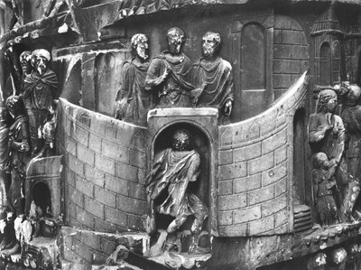 Marek Aureliusz odbiera posłańca, fragment z kolumny Marka Aureliusza, 180-196 AD (marmur) (zdjęcie czarno-białe) autorstwa Roman