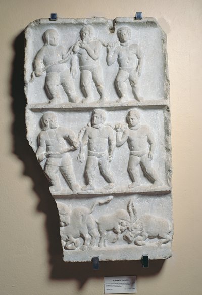 Mężczyźni w łańcuchach, płaskorzeźba znaleziona w Smyrnie (marmur) autorstwa Roman