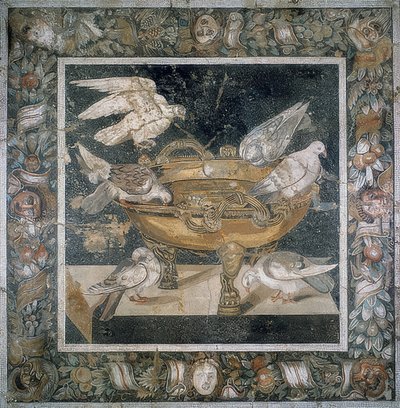Mozaika z Pompejów z grupą gołębi na skraju obrąbka. III wiek p.n.e. autorstwa Roman