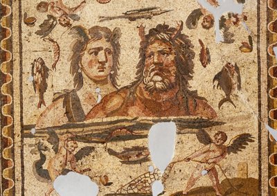 Oceanus i Tethys, Mozaika ze starożytnej Daphne, Harbiye, Turcja. Cywilizacja rzymska, IV wiek ne autorstwa Roman