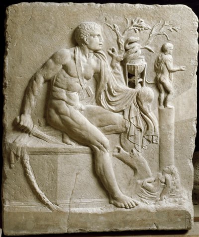 Orestes konsultujący się z wyrocznią Apolla w Delfach (marmur) autorstwa Roman