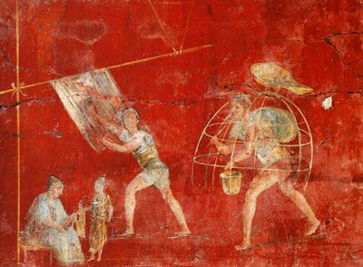 Fresk filarowy przedstawiający produkcję wełny, z Pompei, Fullonica z Veranio Ipseo autorstwa Roman