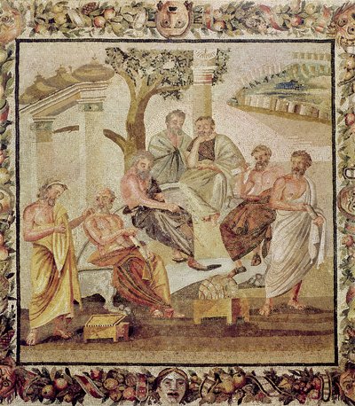 Platon rozmawiający ze swoimi uczniami, z domu T. Siminiusa, Pompeje (mozaika) (patrz także 156873) autorstwa Roman
