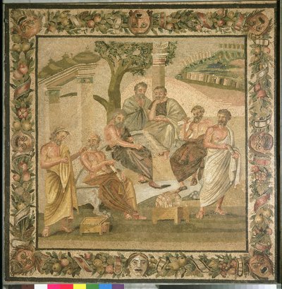 Platon rozmawiający ze swoimi uczniami z domu T. Siminiusa. Pompeje (mozaika) (patrz także 103401) autorstwa Roman