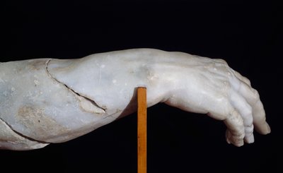 Prawa ręka Polifema, fragment Grupy Polifem lub Ulisses oślepiający Polifema, marmurowa rzeźba Agesandera, Atenodora i Polidora, kopia oryginału z okresu hellenistycznego, cywilizacja rzymska autorstwa Roman