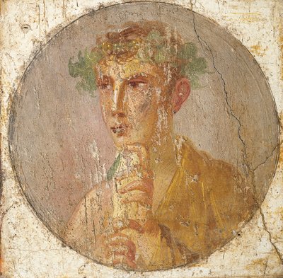 Portret młodego mężczyzny trzymającego zwój papirusu, 55-79 AD (fresk) autorstwa Roman