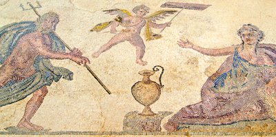 Posejdon i Amymone, Dom Dionizosa, Pafos, Cypr (mozaika) autorstwa Roman