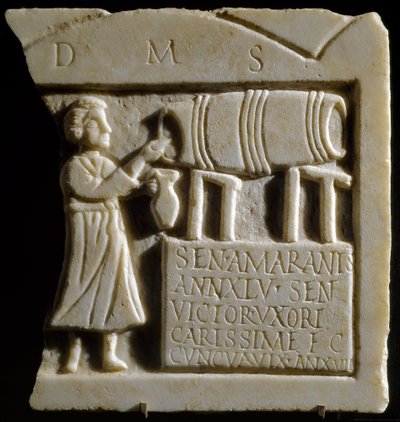 Relief przedstawiający scenę tawerny (marmur) autorstwa Roman